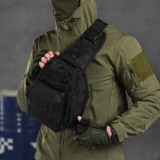 Тактичний однолямковий рюкзак Tactical на 5 літрів Black із системою M.O.L.L.E