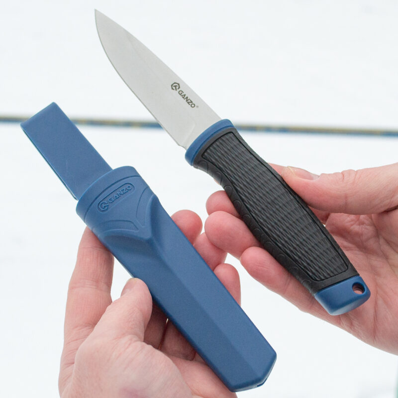 Ніж туристичний Ganzo G806-BL з фіксованим клинком, синій, у пластиковому чохлі
