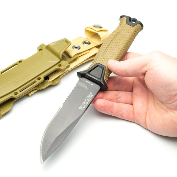 Тактичний ніж Gerber Strongarm Fixed Fine Edge Coyote із серрейтором мисливський ніж пластикові піхви (GER-473S-coyote)