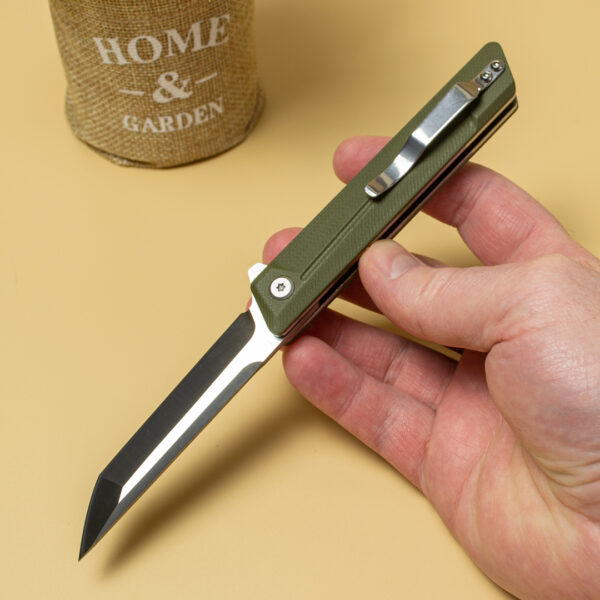 Складний ніж Outdoor Tanto Green із клинком зі сталі D2 та накладками G10 (W52)