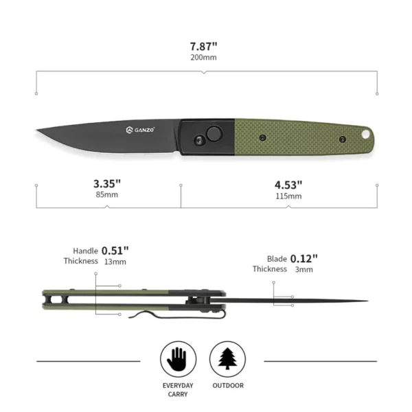 Ніж складний Ganzo G721B-GR — сталь 440C, чорний клинок, рукоять G10 зелена