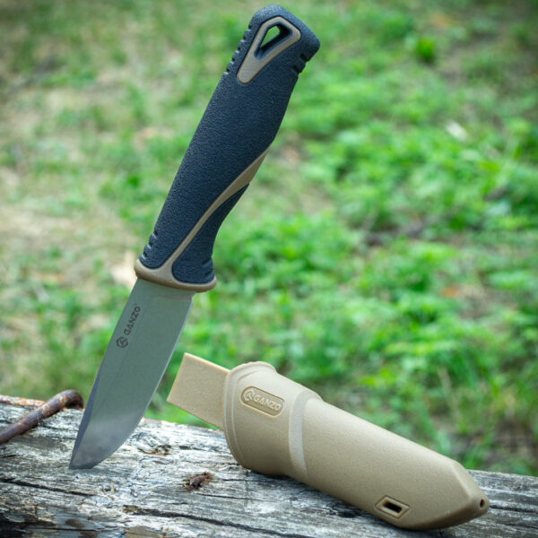 Ніж туристичний Ganzo G807-DY — сталь 8Cr14, з ножнами, бежевий колір