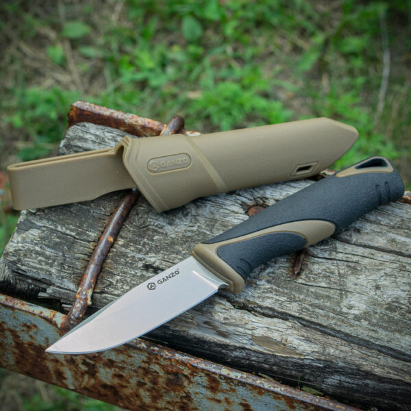 Ніж туристичний Ganzo G807-DY — сталь 8Cr14, з ножнами, бежевий колір