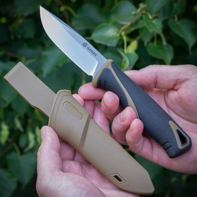Ніж туристичний Ganzo G807-DY — сталь 8Cr14, з ножнами, бежевий колір