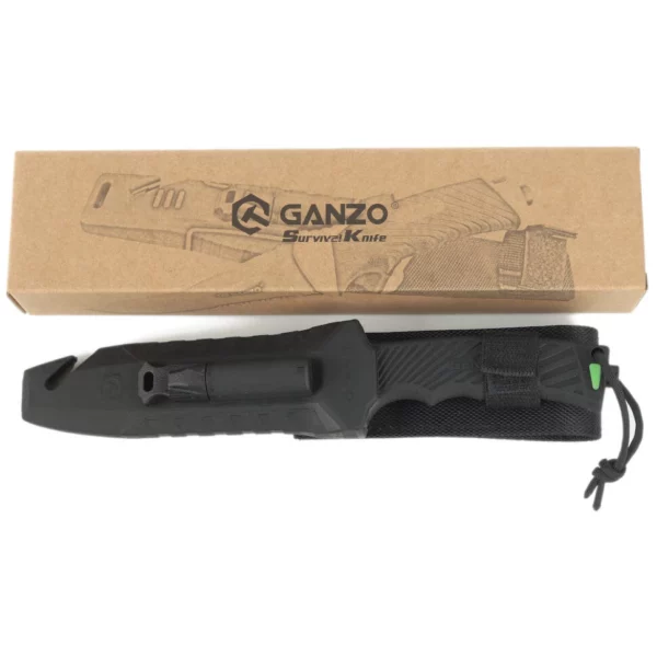 Ніж туристичний Ganzo G8012V2-BK зі сталі 8CR13 з кресалом, рукоять чорна