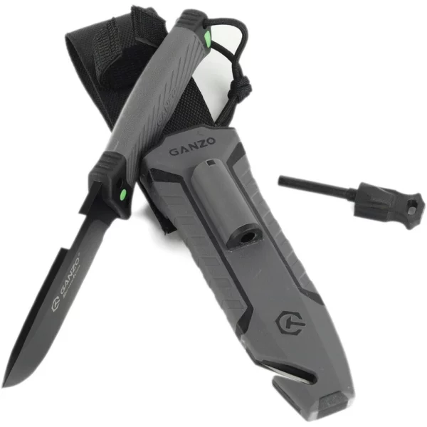 Ніж туристичний Ganzo G8012V2-GY зі сталі 8CR13 з кресалом, сіра рукоять