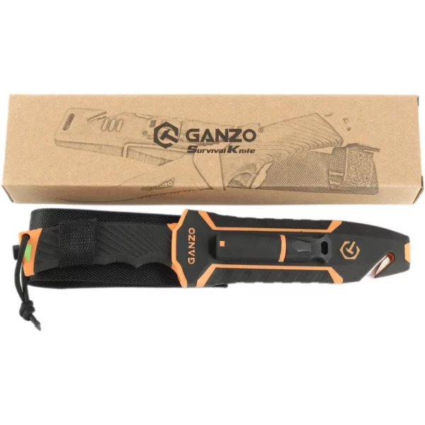 Ніж туристичний Ganzo G8012V2-OR зі сталі 8CR13 з кресалом, помаранчева рукоять