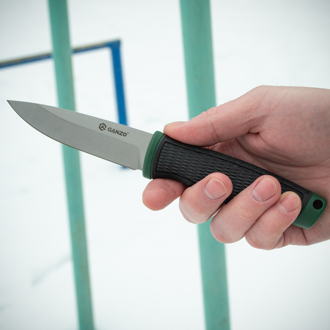 Ніж туристичний Ganzo G806-GB з фіксованим клинком, зелений, у пластиковому чохлі