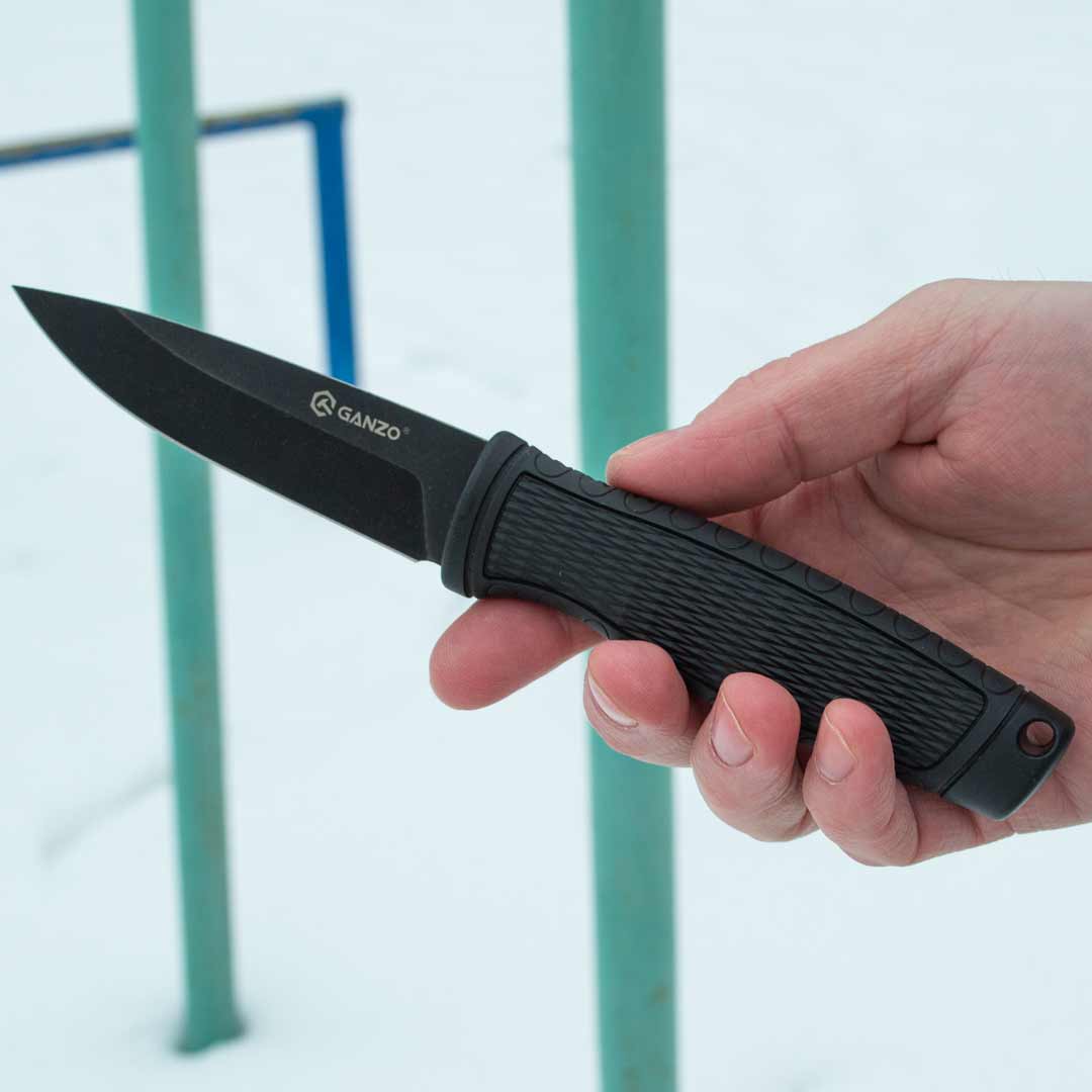 Ніж туристичний Ganzo G806BW-BK з фіксованим клинком, чорний, у пластиковому чохлі