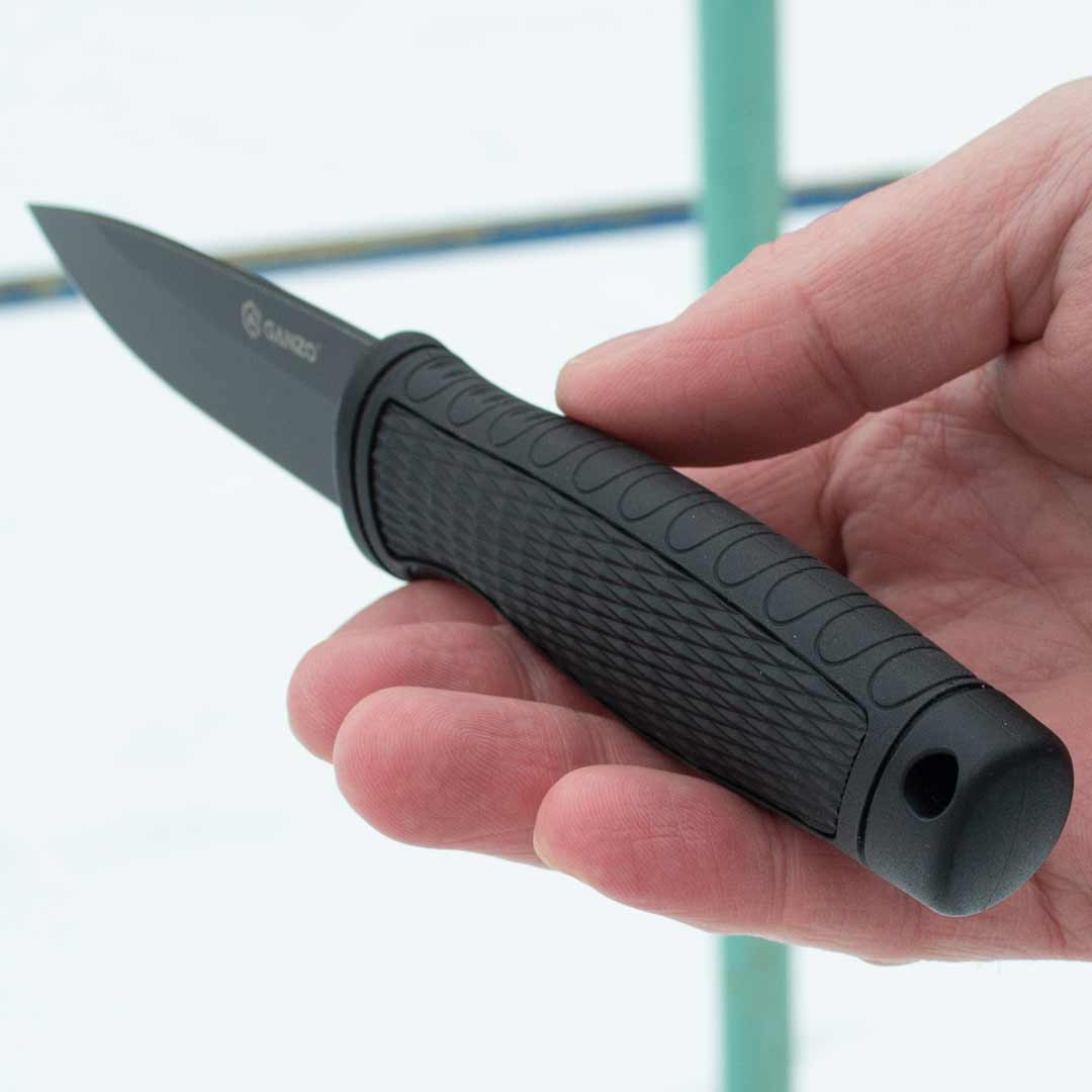 Ніж туристичний Ganzo G806BW-BK з фіксованим клинком, чорний, у пластиковому чохлі