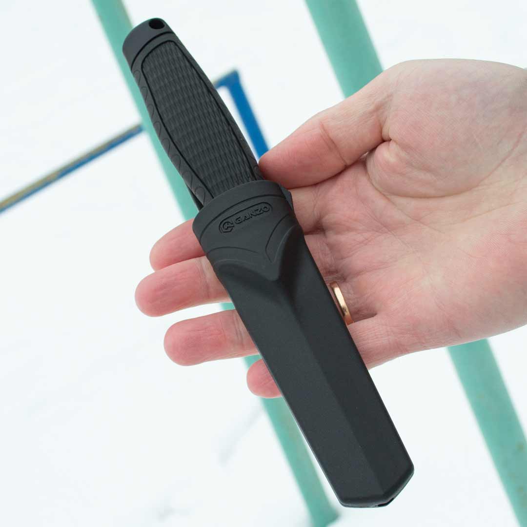 Ніж туристичний Ganzo G806BW-BK з фіксованим клинком, чорний, у пластиковому чохлі