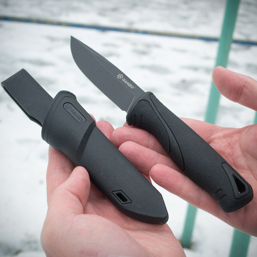 Ніж туристичний Ganzo G807BW-BK, сталь 8Cr14, з ножнами, чорний колір
